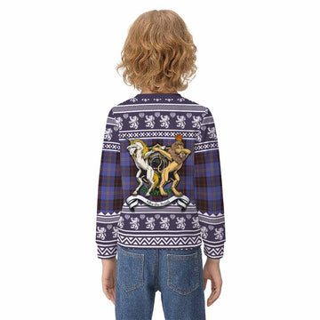 Rutherford Clan Tartan Crest Christmas Kid Ugly Sweatshirt Coat of Arms Funny Style