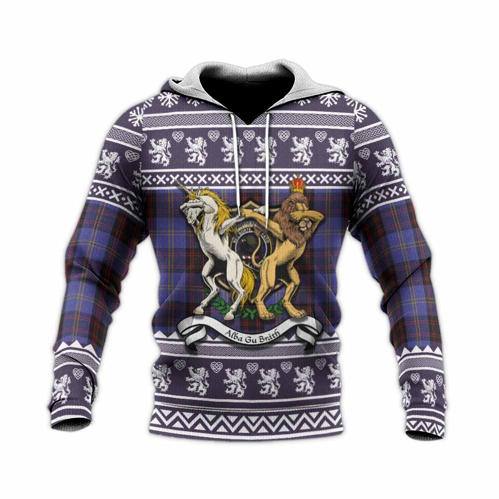 Rutherford Clan Tartan Crest Christmas Knitted Hoodie Coat of Arms Funny Style - Tartan Vibes Clothing