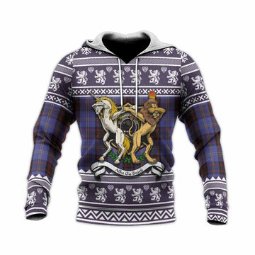 Rutherford Clan Tartan Crest Christmas Knitted Hoodie Coat of Arms Funny Style