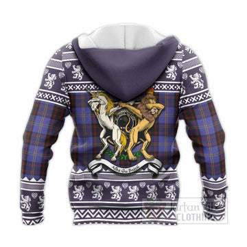 Rutherford Clan Tartan Crest Christmas Knitted Hoodie Coat of Arms Funny Style