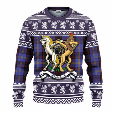 Rutherford Clan Tartan Crest Christmas Ugly Sweater Coat of Arms Funny Style