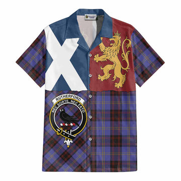 Rutherford Crest Tartan Cotton Hawaiian Shirt with Lion Rampant Saltire Style