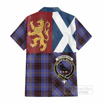 Rutherford Crest Tartan Cotton Hawaiian Shirt with Lion Rampant Saltire Style
