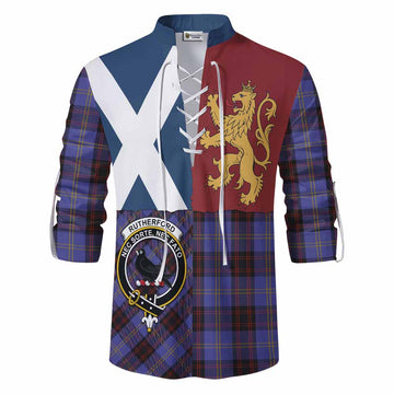 Rutherford Crest Tartan Ghillie Shirt with Lion Rampant Saltire Style
