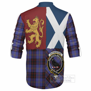 Rutherford Crest Tartan Ghillie Shirt with Lion Rampant Saltire Style