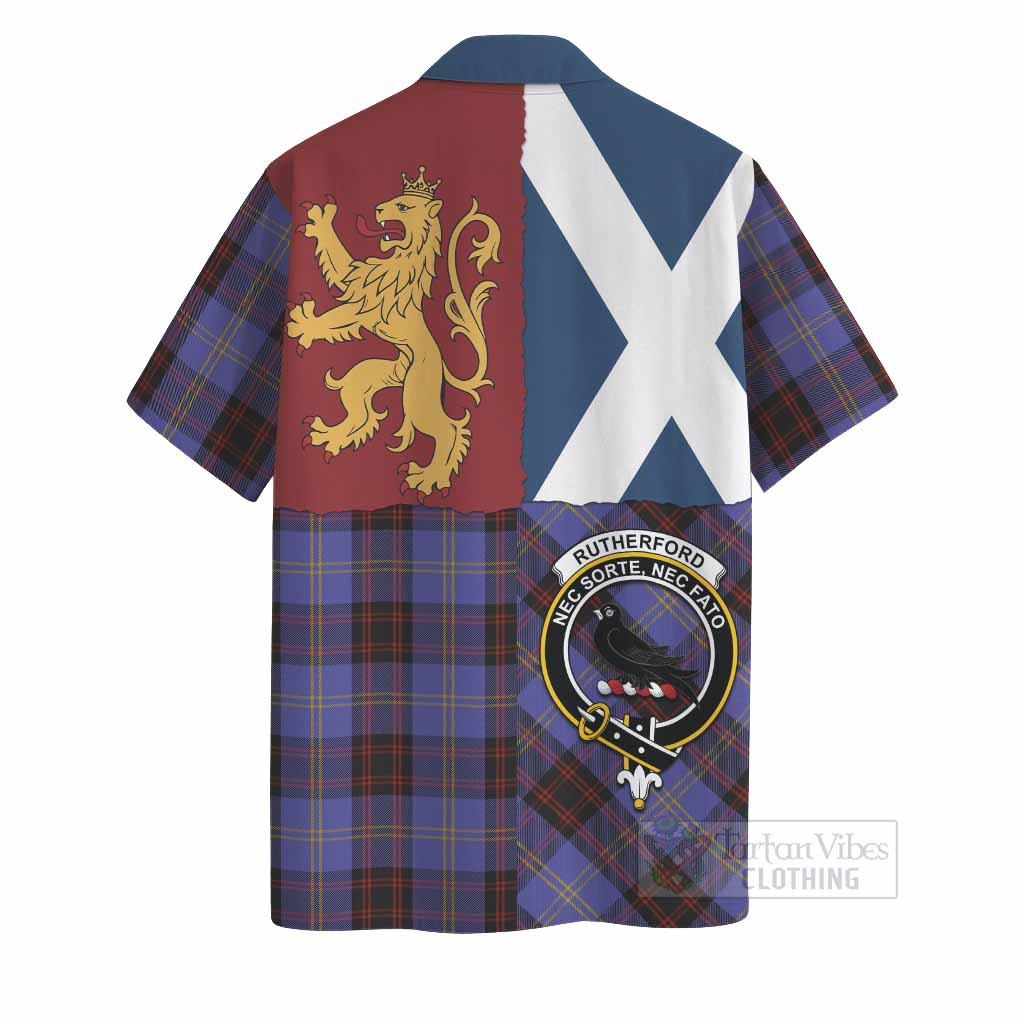 Rutherford Crest Tartan Hawaiian Shirt with Lion Rampant Saltire Style