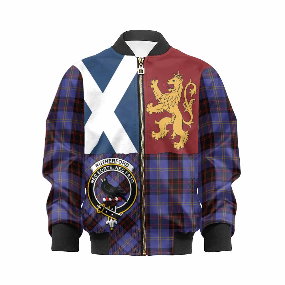 Rutherford Crest Tartan Kid Bomber Jacket with Lion Rampant Saltire Style - Tartan Vibes Clothing