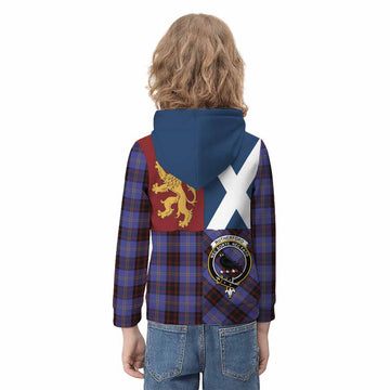 Rutherford Crest Tartan Kid Hoodie with Lion Rampant Saltire Style