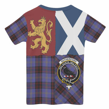 Rutherford Crest Tartan Kid T-shirt with Lion Rampant Saltire Style - Tartan Vibes Clothing
