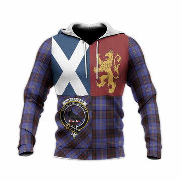 Rutherford Crest Tartan Knitted Hoodie with Lion Rampant Saltire Style
