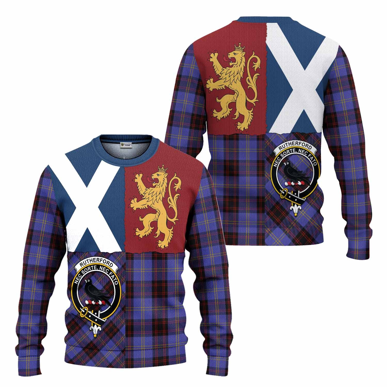 Rutherford Crest Tartan Knitted Sweater with Lion Rampant Saltire Style