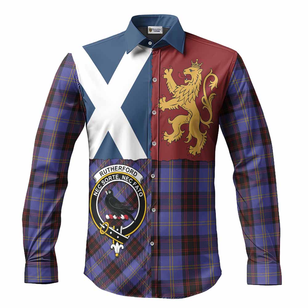 Rutherford Crest Tartan Long Sleeve Button Shirts with Lion Rampant Saltire Style