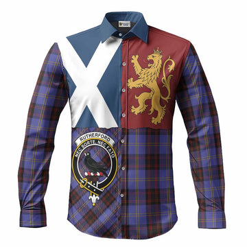 Rutherford Crest Tartan Long Sleeve Button Shirts with Lion Rampant Saltire Style