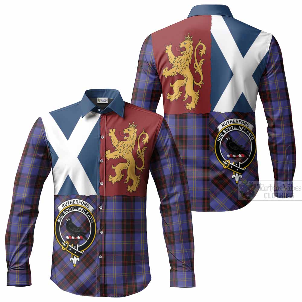 Rutherford Crest Tartan Long Sleeve Button Shirts with Lion Rampant Saltire Style