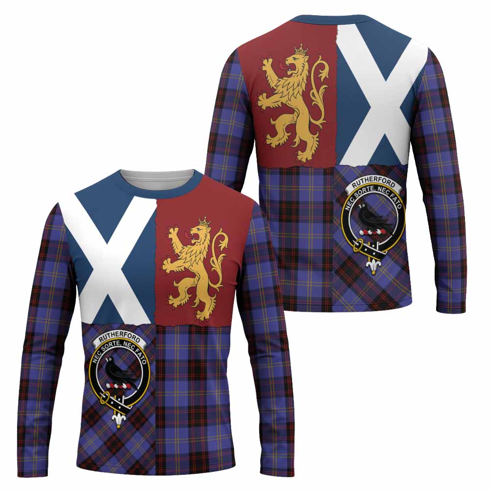Rutherford Crest Tartan Long Sleeve T-Shirt with Lion Rampant Saltire Style