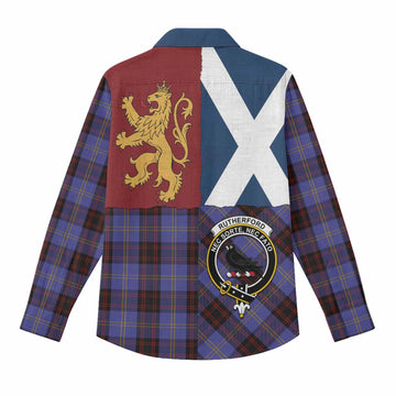 Rutherford Crest Tartan Women Casual Shirt with Lion Rampant Saltire Style