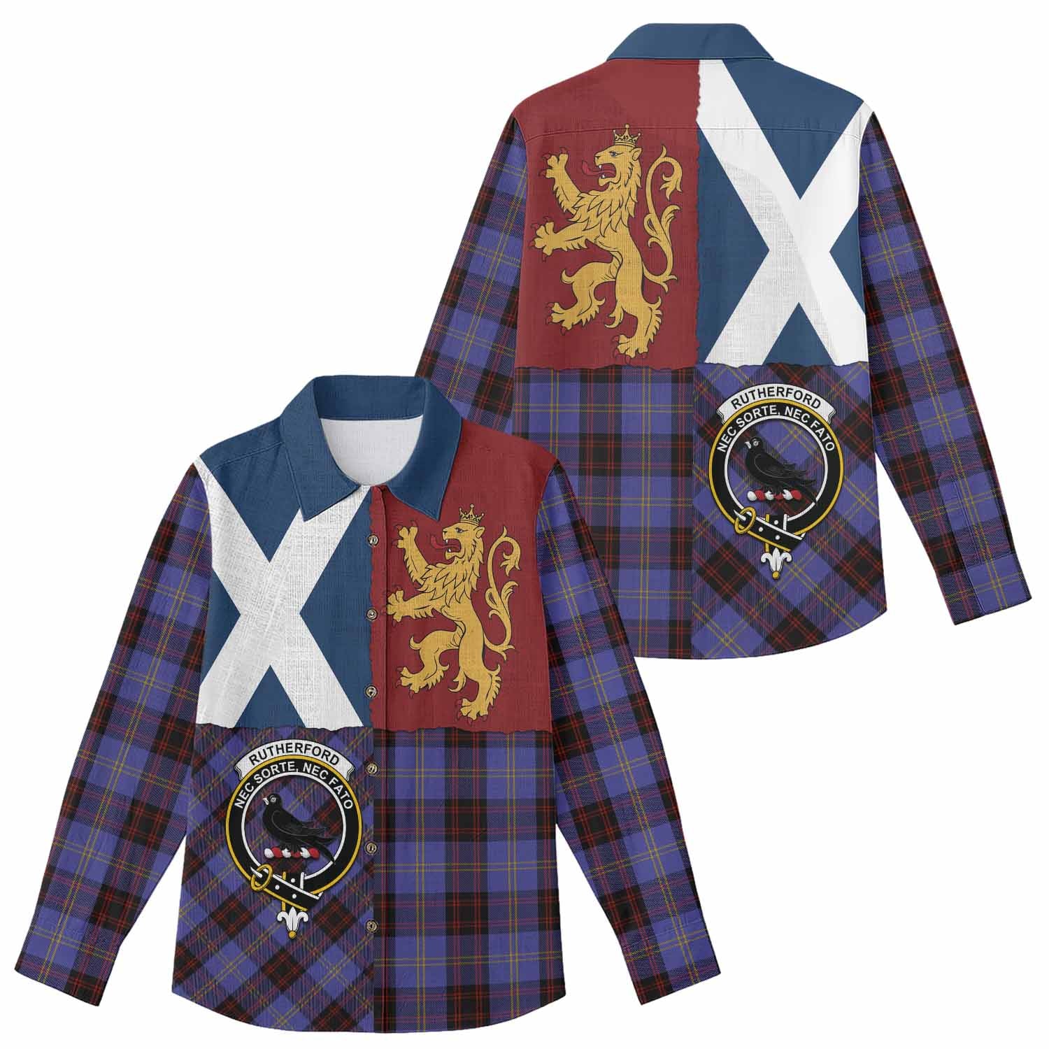 Rutherford Crest Tartan Women Casual Shirt with Lion Rampant Saltire Style