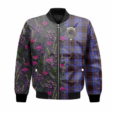 Rutherford Family Crest Tartan Bomber Jacket Scottish Thistle Flower Pattern Half Style