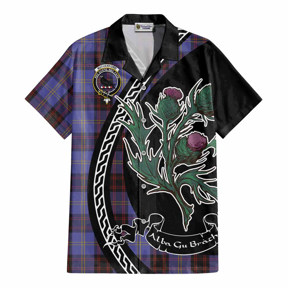 Rutherford Family Crest Tartan Cotton Hawaiian Shirt Alba Thistle Inspired - Tartan Vibes Clothing