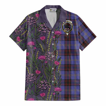 Rutherford Family Crest Tartan Cotton Hawaiian Shirt Scottish Thistle Flower Pattern Half Style - Tartan Vibes Clothing