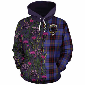 Rutherford Family Crest Tartan Cotton Hoodie Scottish Thistle Flower Pattern Half Style