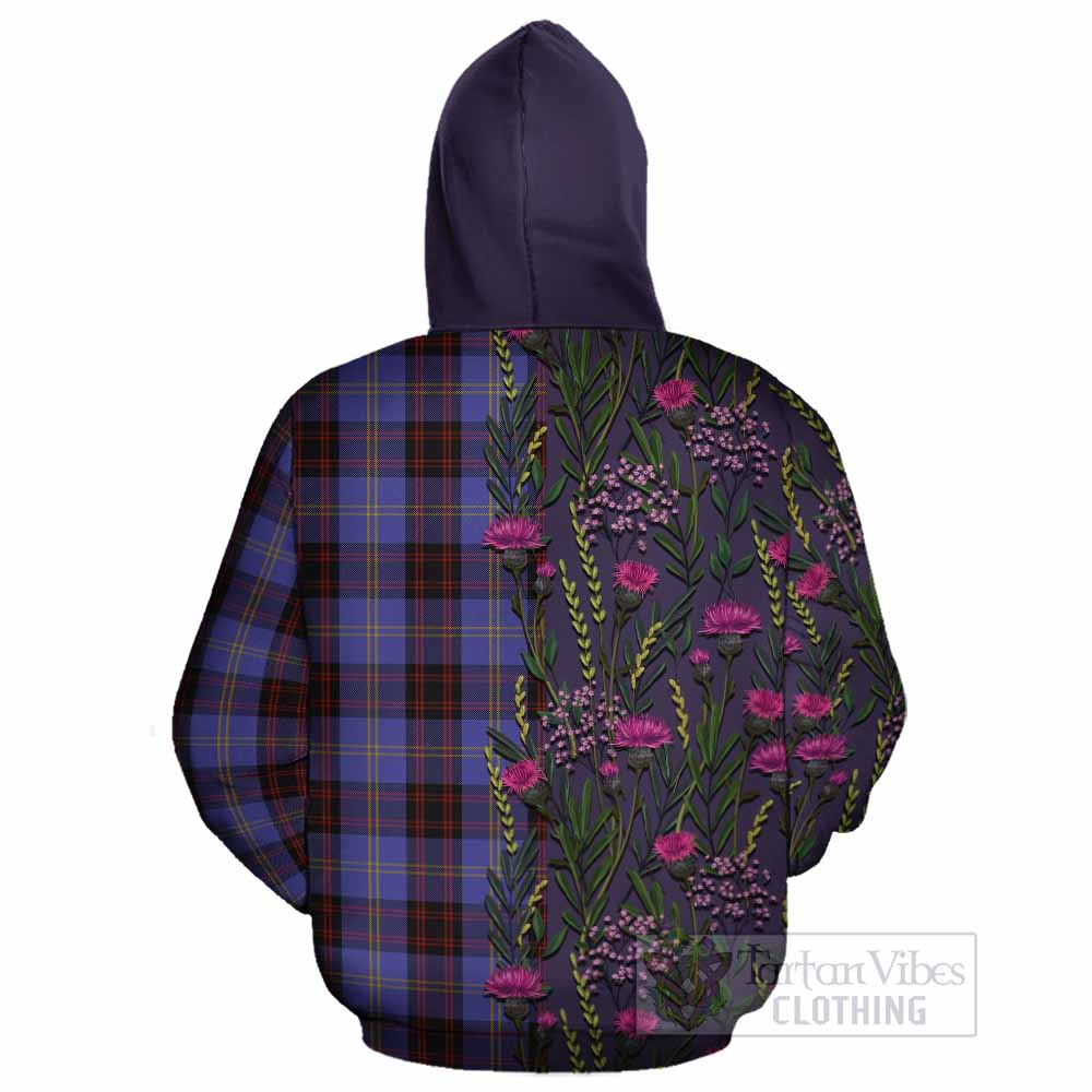 Rutherford Family Crest Tartan Cotton Hoodie Scottish Thistle Flower Pattern Half Style - Tartan Vibes Clothing