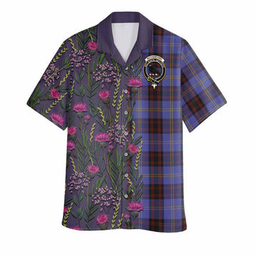 Rutherford Family Crest Tartan Hawaiian Shirt Scottish Thistle Flower Pattern Half Style