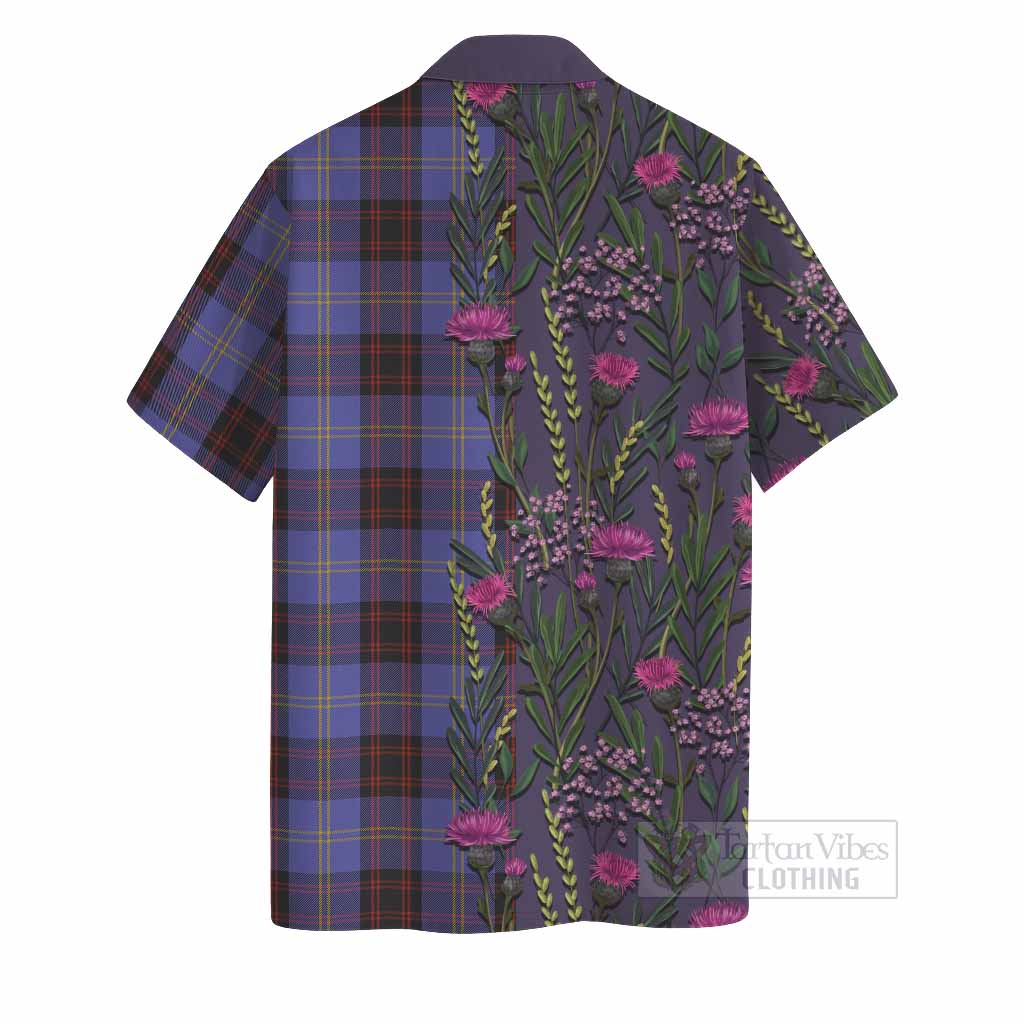 Rutherford Family Crest Tartan Hawaiian Shirt Scottish Thistle Flower Pattern Half Style - Tartan Vibes Clothing