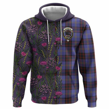 Rutherford Family Crest Tartan Hoodie Scottish Thistle Flower Pattern Half Style