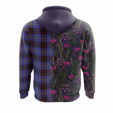 Rutherford Family Crest Tartan Hoodie Scottish Thistle Flower Pattern Half Style