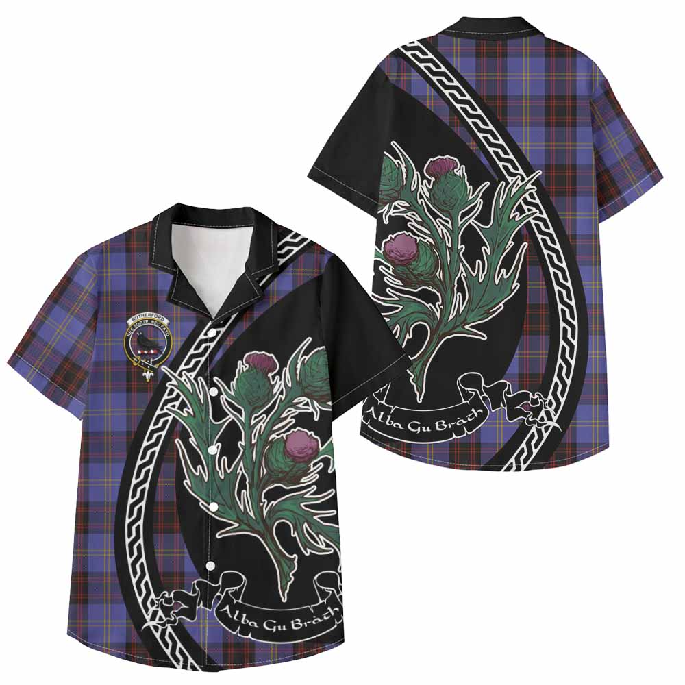 Rutherford Family Crest Tartan Kid Hawaiian Shirt Alba Thistle Inspired - Tartan Vibes Clothing