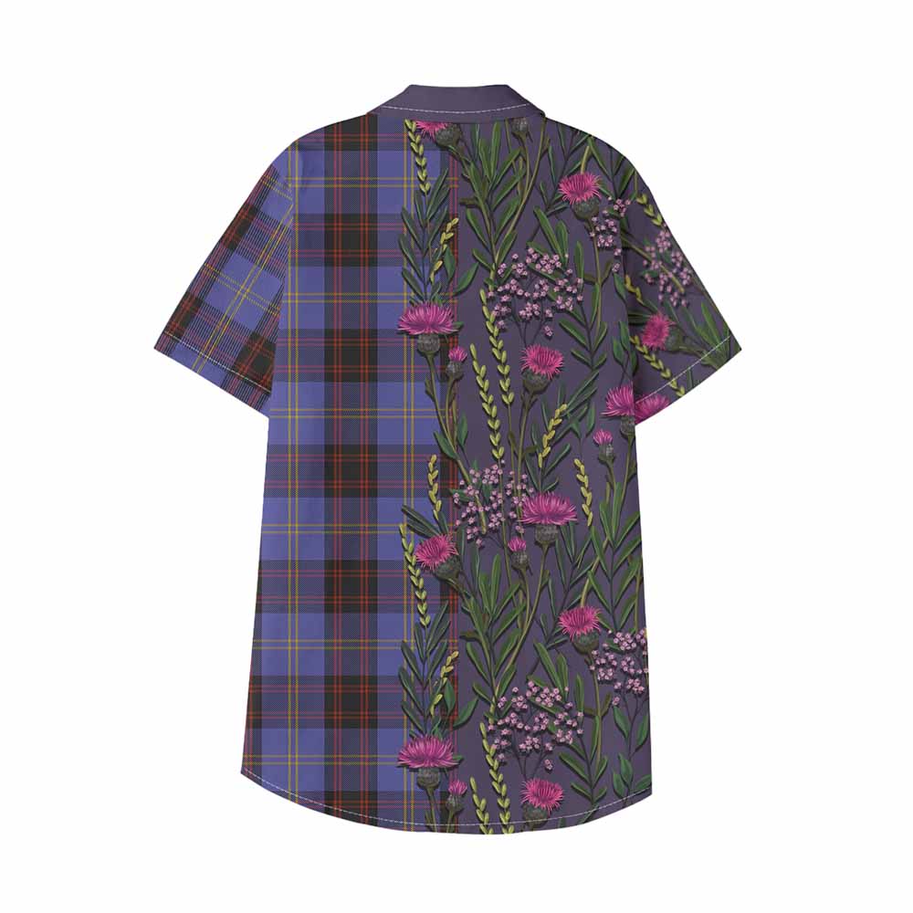 Rutherford Family Crest Tartan Kid Hawaiian Shirt Scottish Thistle Flower Pattern Half Style - Tartan Vibes Clothing