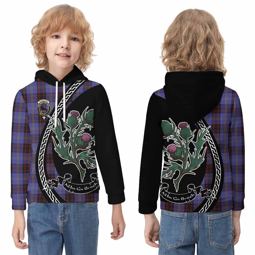 Rutherford Family Crest Tartan Kid Hoodie Alba Thistle Inspired - Tartan Vibes Clothing