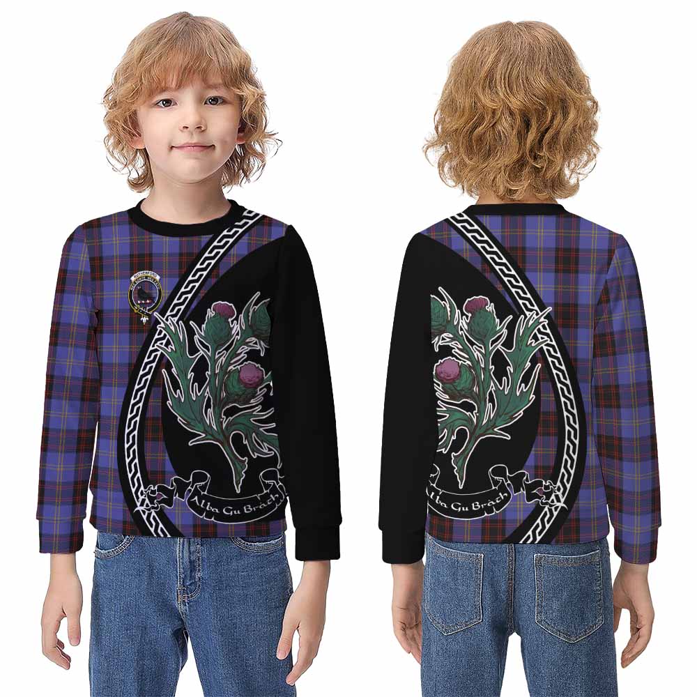 Rutherford Family Crest Tartan Kid Knitted Sweatshirt Alba Thistle Inspired - Tartan Vibes Clothing
