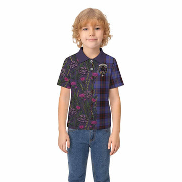 Rutherford Family Crest Tartan Kid Polo Shirt Scottish Thistle Flower Pattern Half Style - Tartan Vibes Clothing