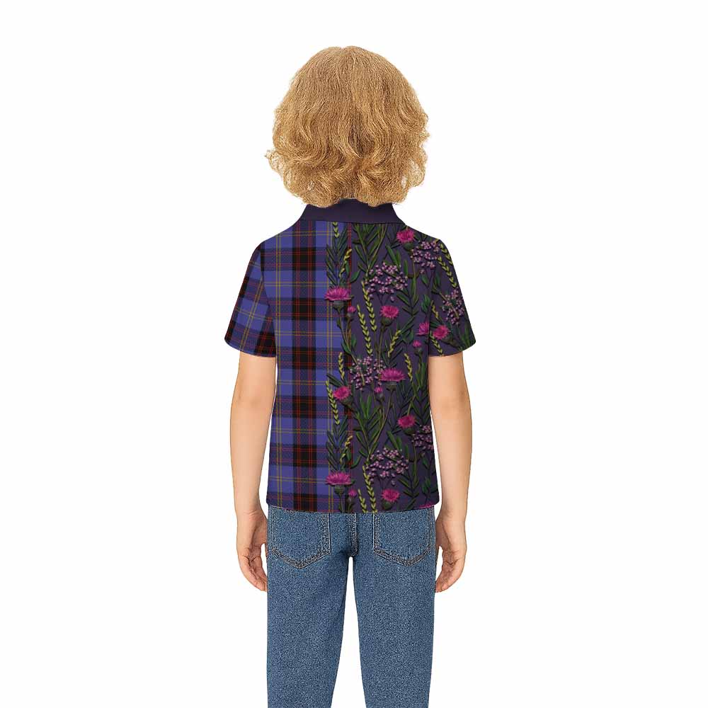Rutherford Family Crest Tartan Kid Polo Shirt Scottish Thistle Flower Pattern Half Style - Tartan Vibes Clothing