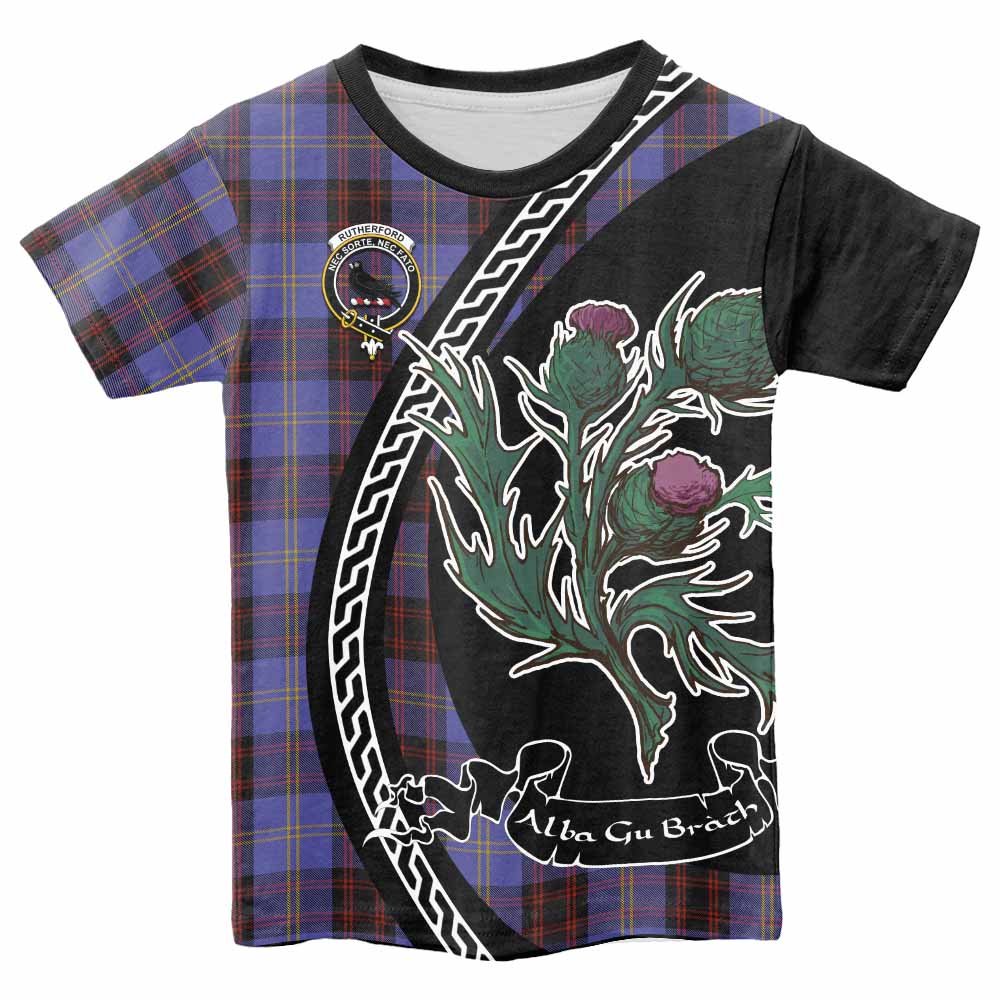 Rutherford Family Crest Tartan Kid T-shirt Alba Thistle Inspired - Tartan Vibes Clothing
