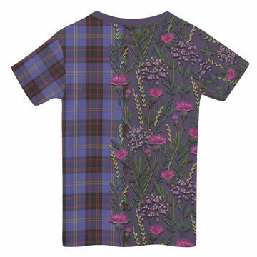 Rutherford Family Crest Tartan Kid T-shirt Scottish Thistle Flower Pattern Half Style - Tartan Vibes Clothing