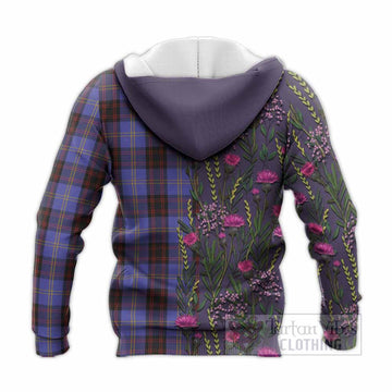 Rutherford Family Crest Tartan Knitted Hoodie Scottish Thistle Flower Pattern Half Style
