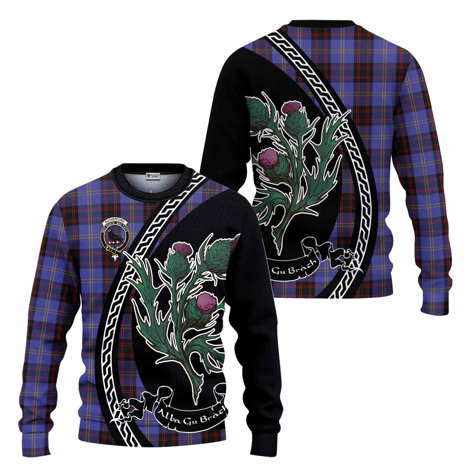 Rutherford Family Crest Tartan Knitted Sweater Alba Thistle Inspired - Tartan Vibes Clothing