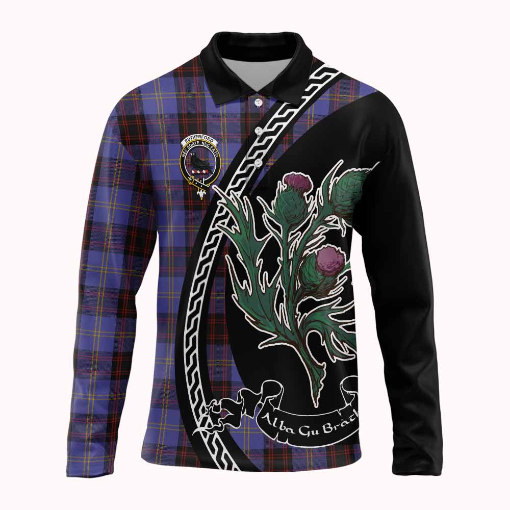 Rutherford Family Crest Tartan Long Sleeve Polo Shirt Alba Thistle Inspired - Tartan Vibes Clothing