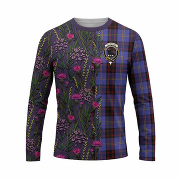 Rutherford Family Crest Tartan Long Sleeve T-Shirt Scottish Thistle Flower Pattern Half Style - Tartan Vibes Clothing