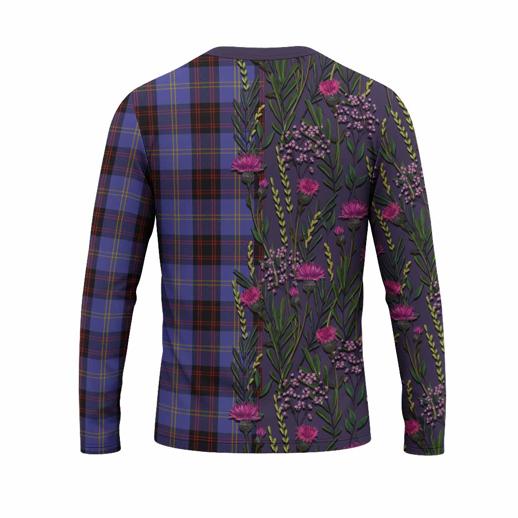 Rutherford Family Crest Tartan Long Sleeve T-Shirt Scottish Thistle Flower Pattern Half Style - Tartan Vibes Clothing