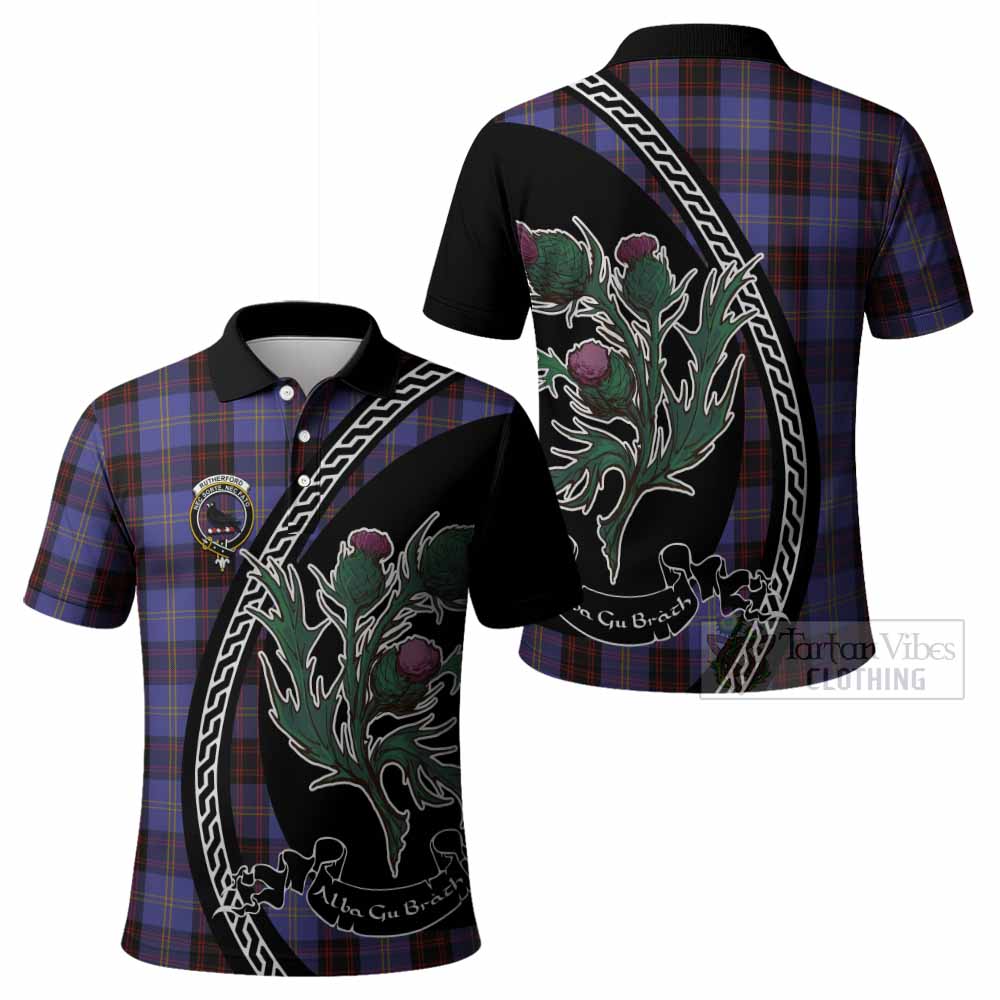 Rutherford Family Crest Tartan Polo Shirt Alba Thistle Inspired - Tartan Vibes Clothing