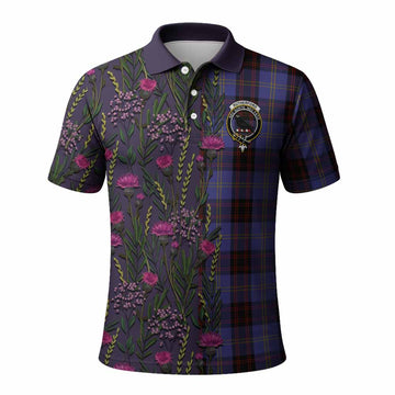 Rutherford Family Crest Tartan Polo Shirt Scottish Thistle Flower Pattern Half Style - Tartan Vibes Clothing