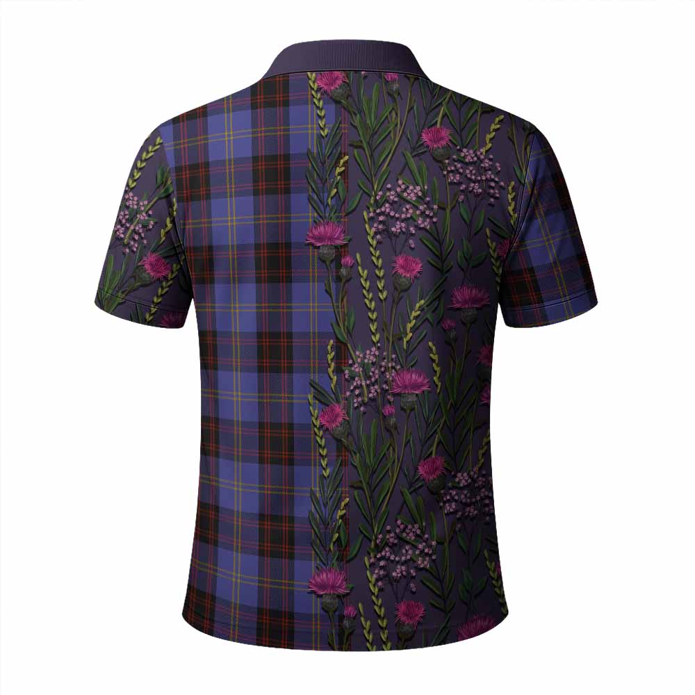 Rutherford Family Crest Tartan Polo Shirt Scottish Thistle Flower Pattern Half Style - Tartan Vibes Clothing