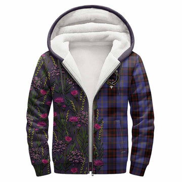 Rutherford Family Crest Tartan Sherpa Hoodie Scottish Thistle Flower Pattern Half Style