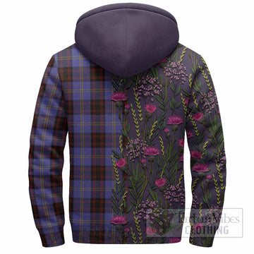 Rutherford Family Crest Tartan Sherpa Hoodie Scottish Thistle Flower Pattern Half Style