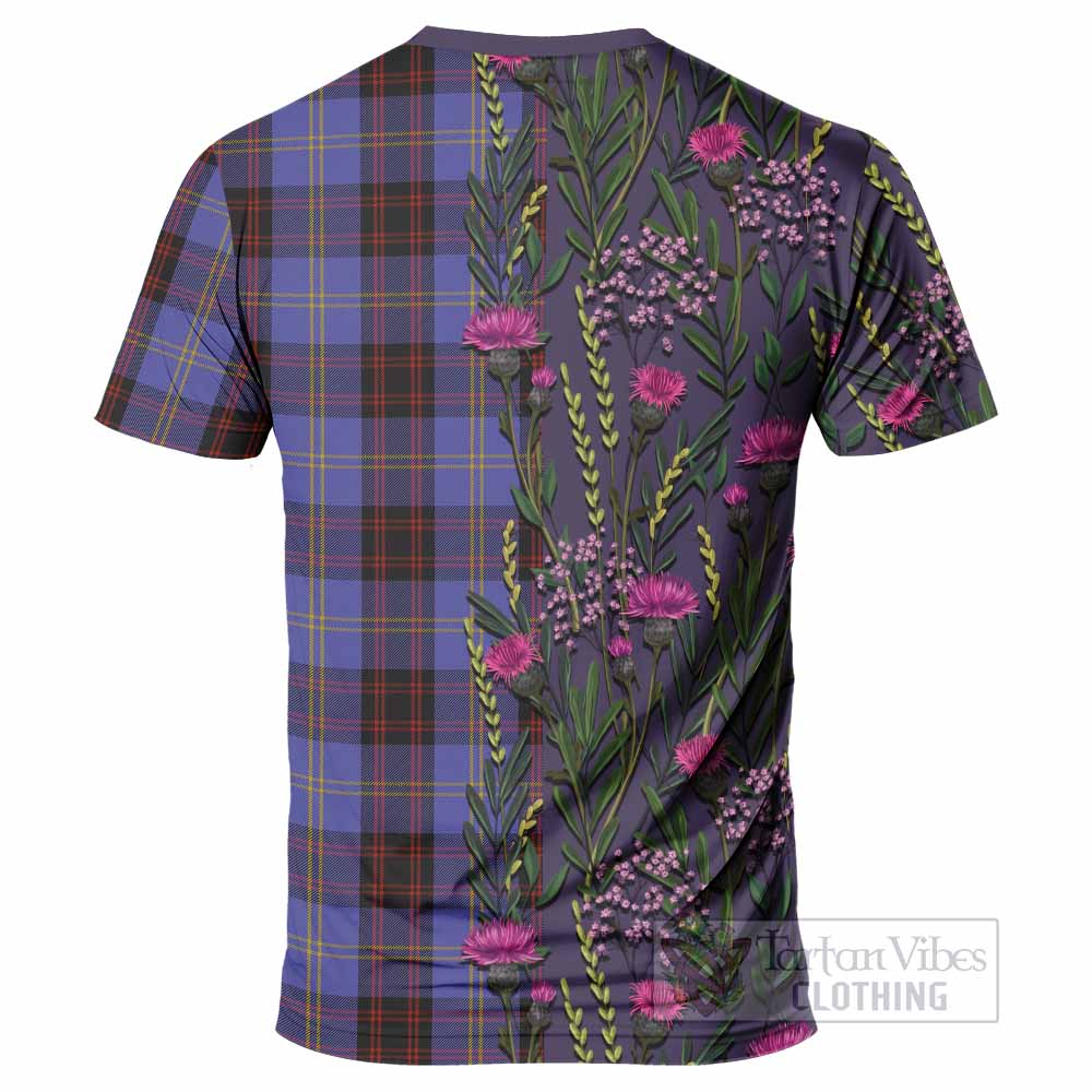 Rutherford Family Crest Tartan T-Shirt Scottish Thistle Flower Pattern Half Style - Tartan Vibes Clothing