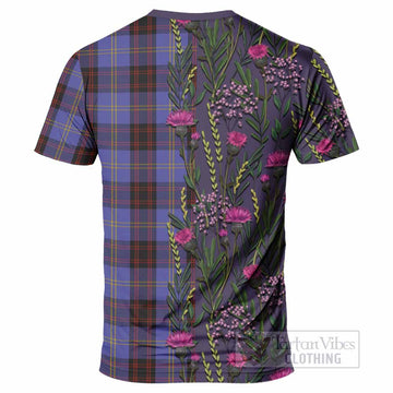 Rutherford Family Crest Tartan T-Shirt Scottish Thistle Flower Pattern Half Style - Tartan Vibes Clothing
